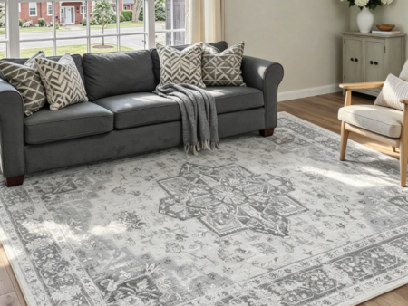 Vintage Grey Washable Rug 160x230 cm – Soft Non-Slip Short Pile, Large Carpet for Living Room & Bedroom
